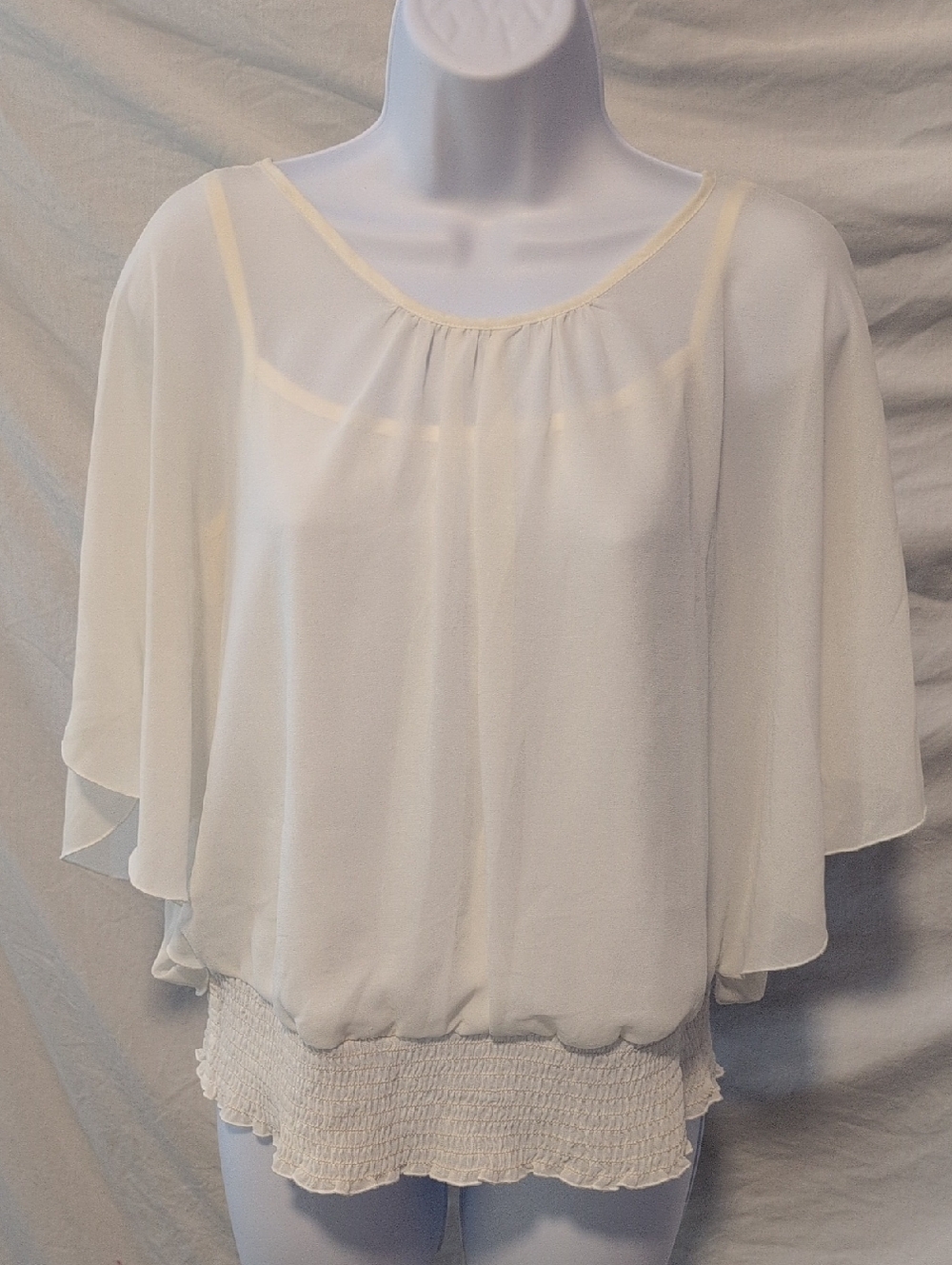 Iz Byer Ivory Sheer Chiffon Blouson Top